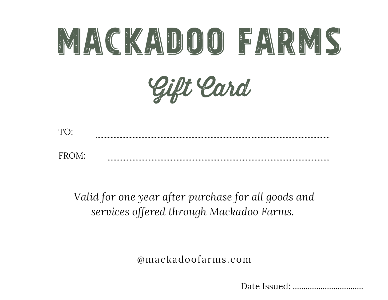 Mackadoo Farms Gift Card